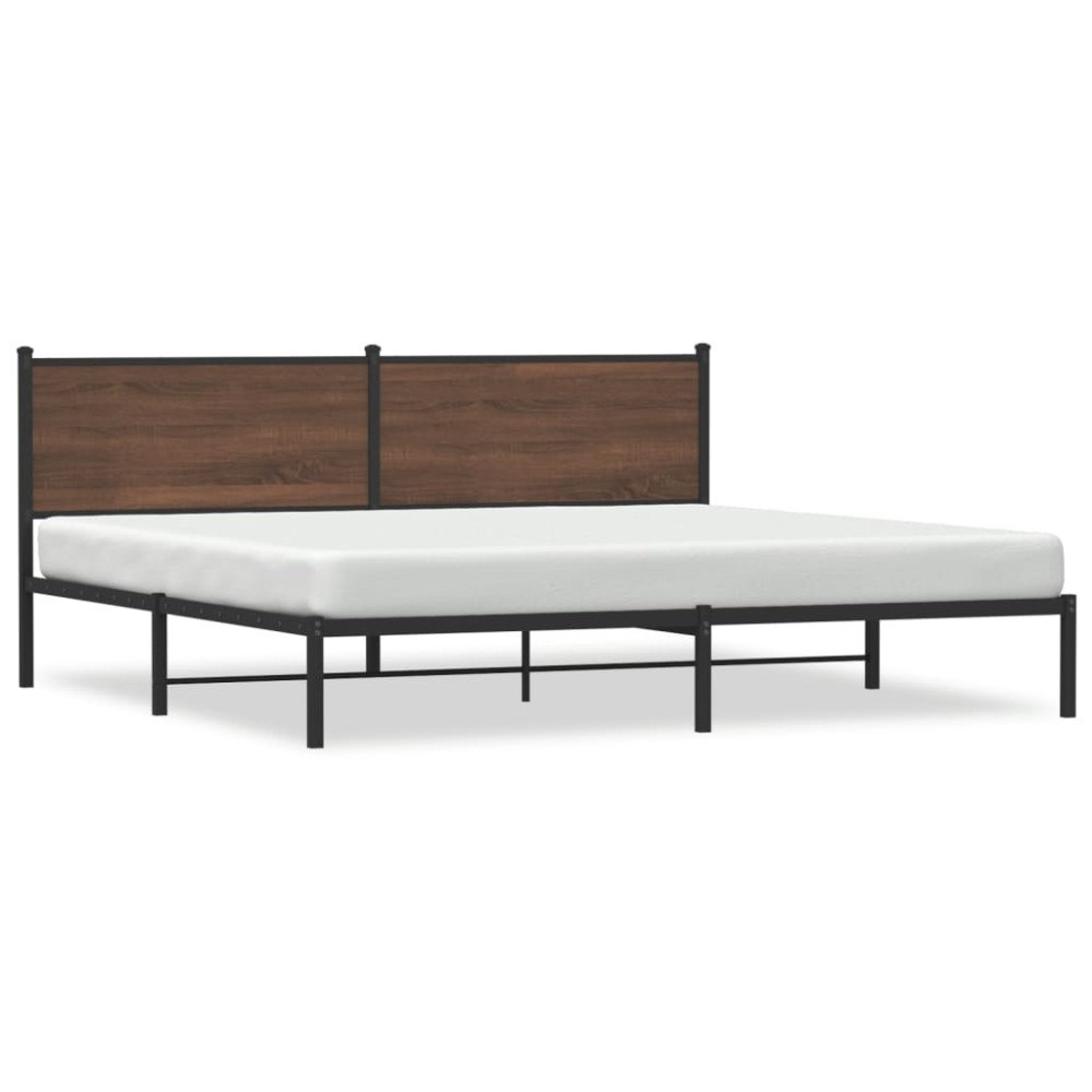 vidaXL Sängram utan madrass metall brun ek 193x203 cm