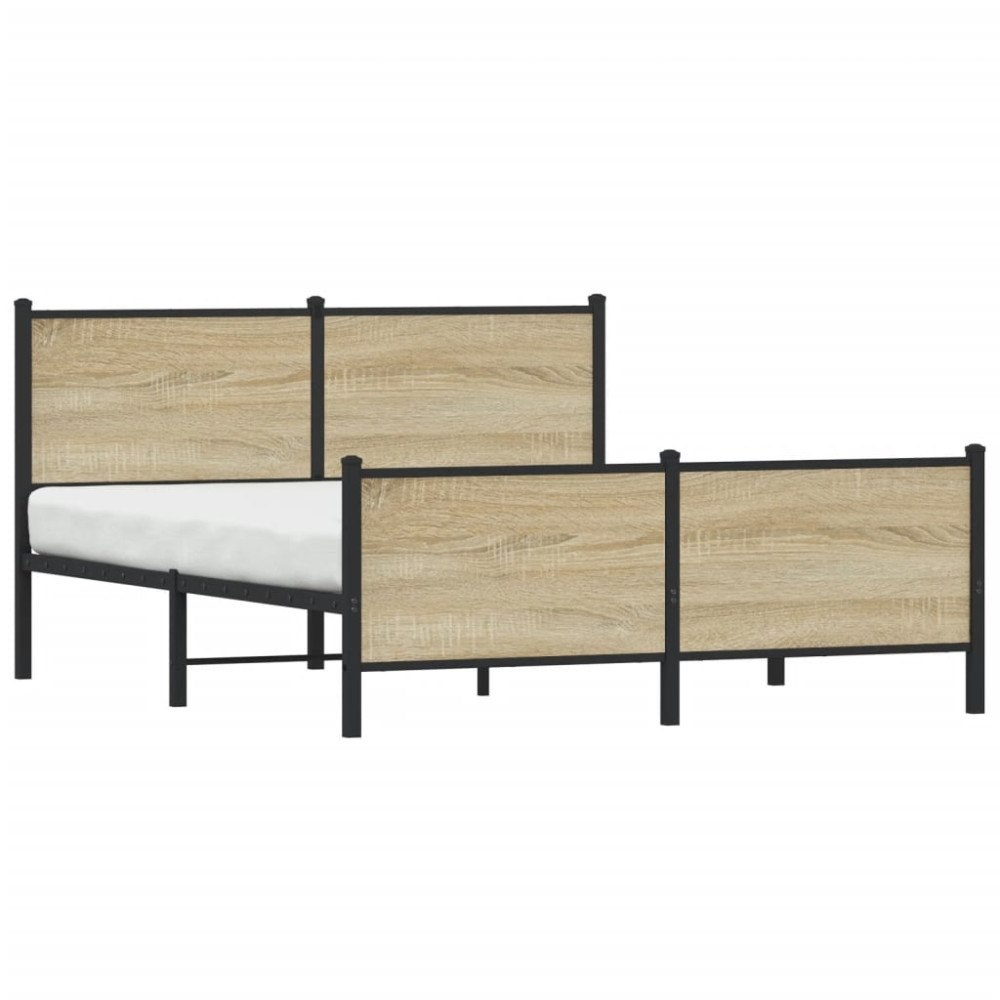 vidaXL Sängram utan madrass metall sonoma-ek 137x190 cm