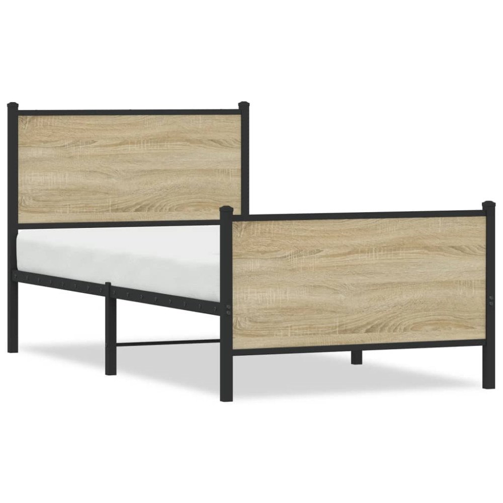 vidaXL Sängram utan madrass metall sonoma-ek 90x200 cm