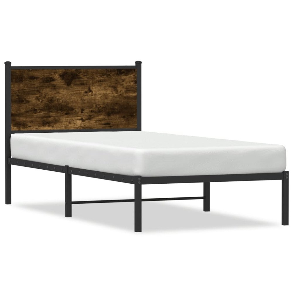 vidaXL Sängram utan madrass metall rökfärgad ek 75x190 cm