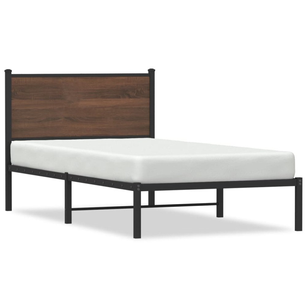 vidaXL Sängram utan madrass metall brun ek 100x190 cm