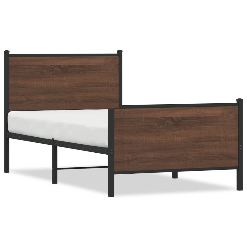 vidaXL Sängram utan madrass metall brun ek 100x200 cm