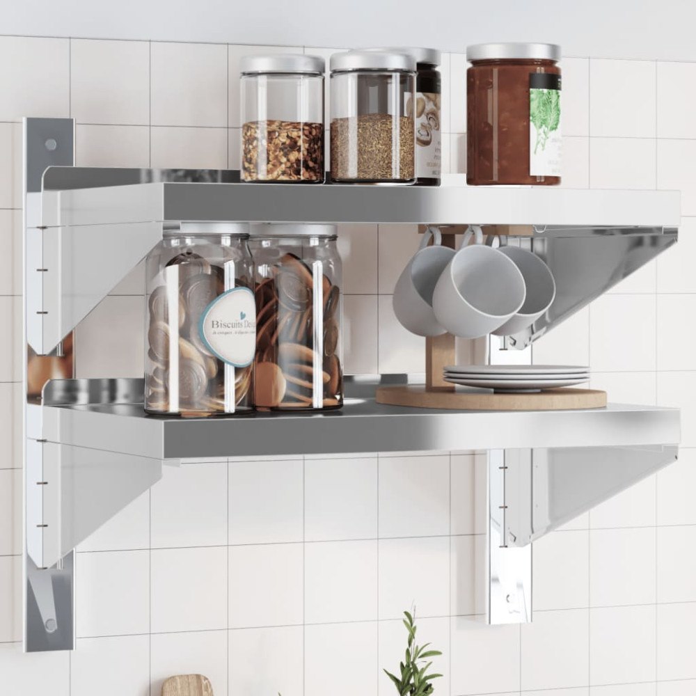 vidaXL Vägghyllor 2 nivåer 50x30x48 cm silver rostfritt stål