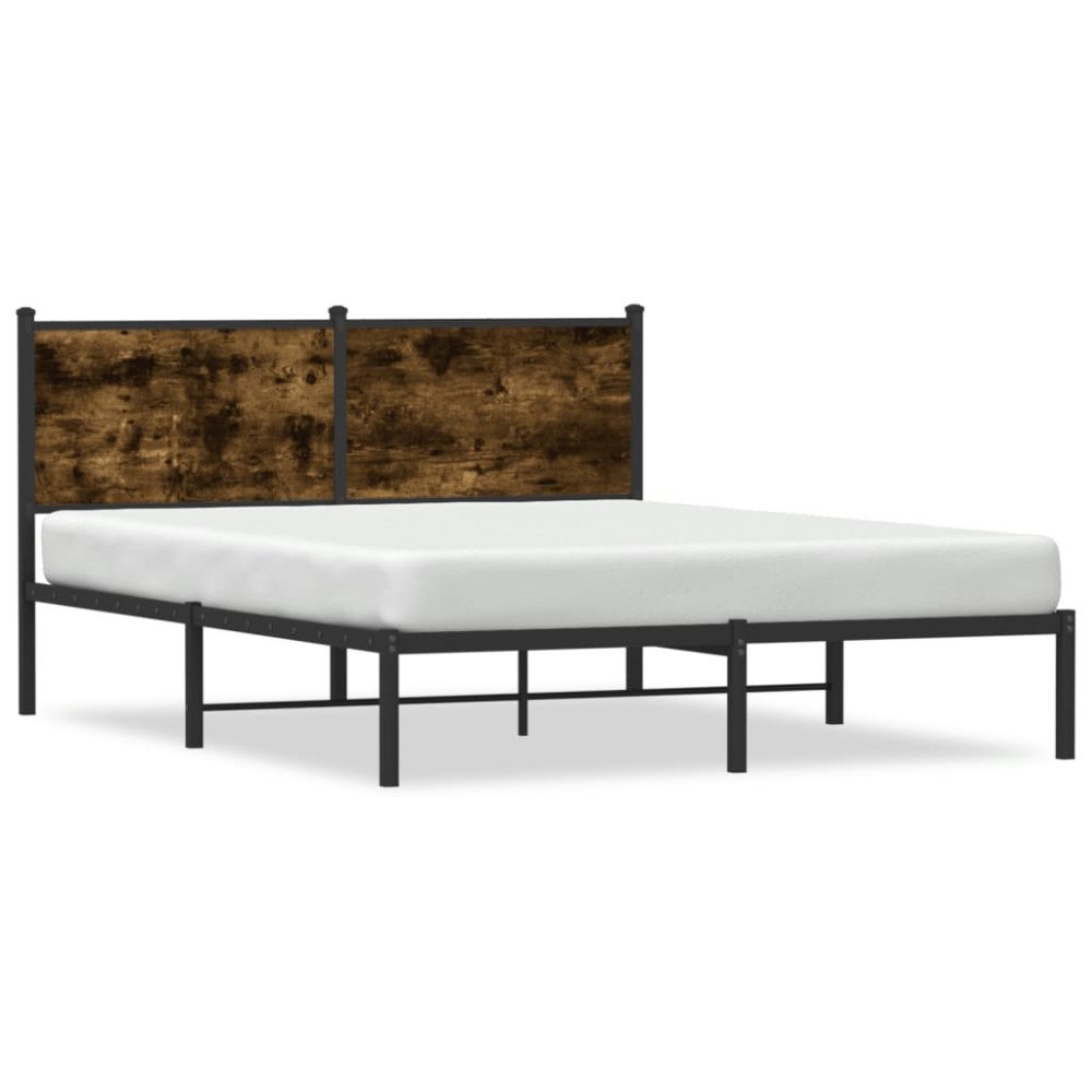 vidaXL Sängram utan madrass metall rökfärgad ek 140x190 cm