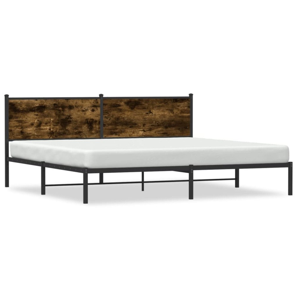 vidaXL Sängram utan madrass metall rökfärgad ek 193x203 cm