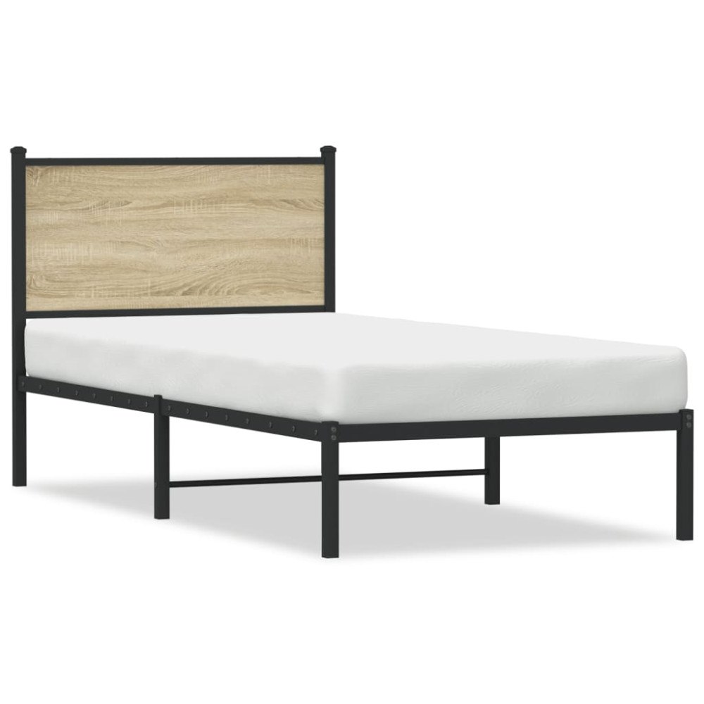 vidaXL Sängram utan madrass metall sonoma-ek 90x190 cm