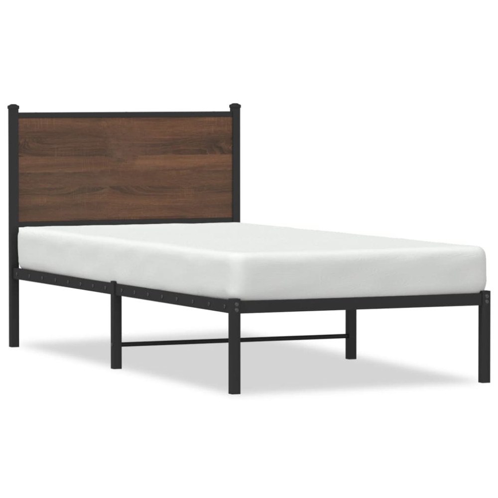 vidaXL Sängram utan madrass metall brun ek 90x190 cm
