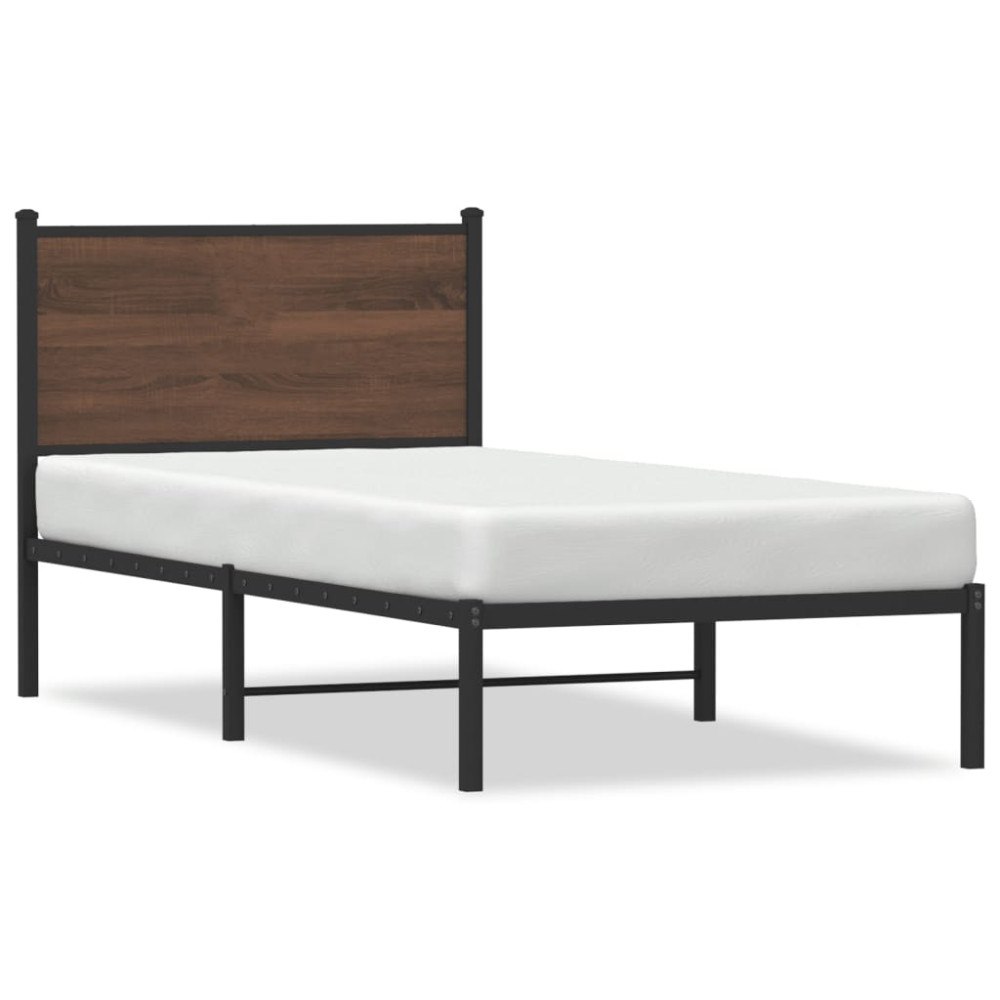 vidaXL Sängram utan madrass metall brun ek 75x190 cm