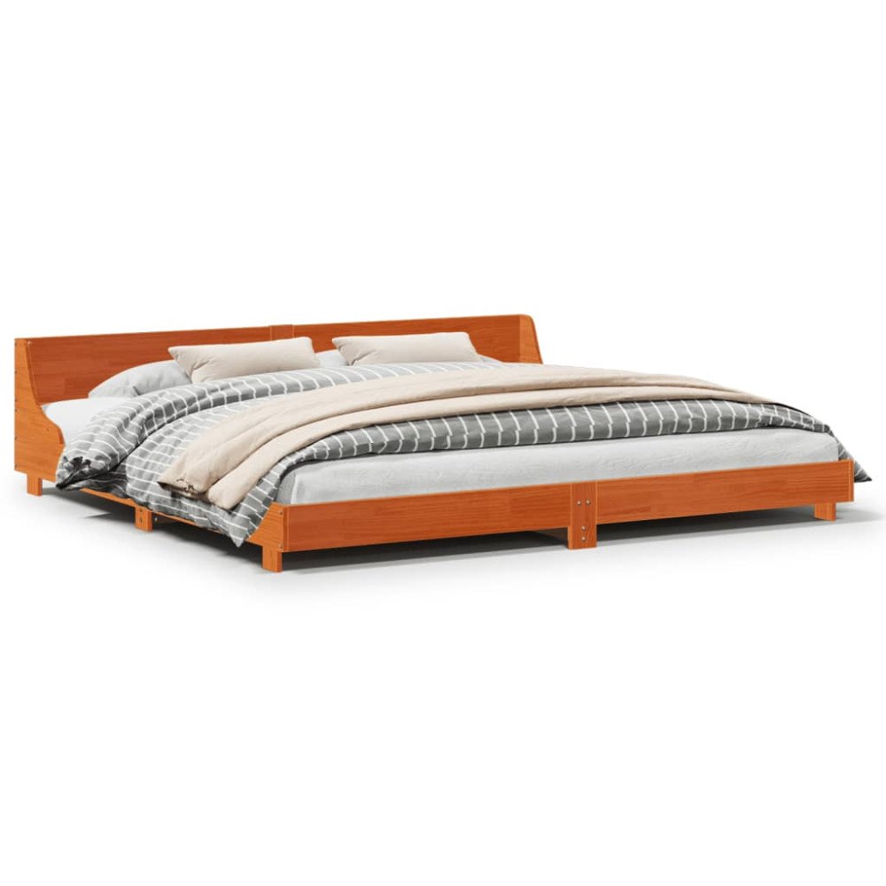vidaXL Sängram utan madrass vaxbrun 200x200 cm massiv furu