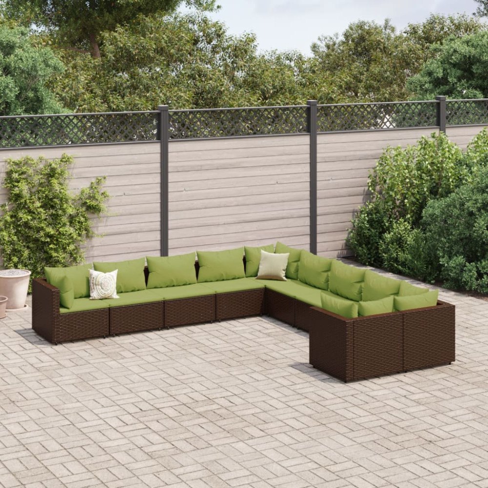vidaXL Loungegrupp 10 delar med brun dynor konstrotting