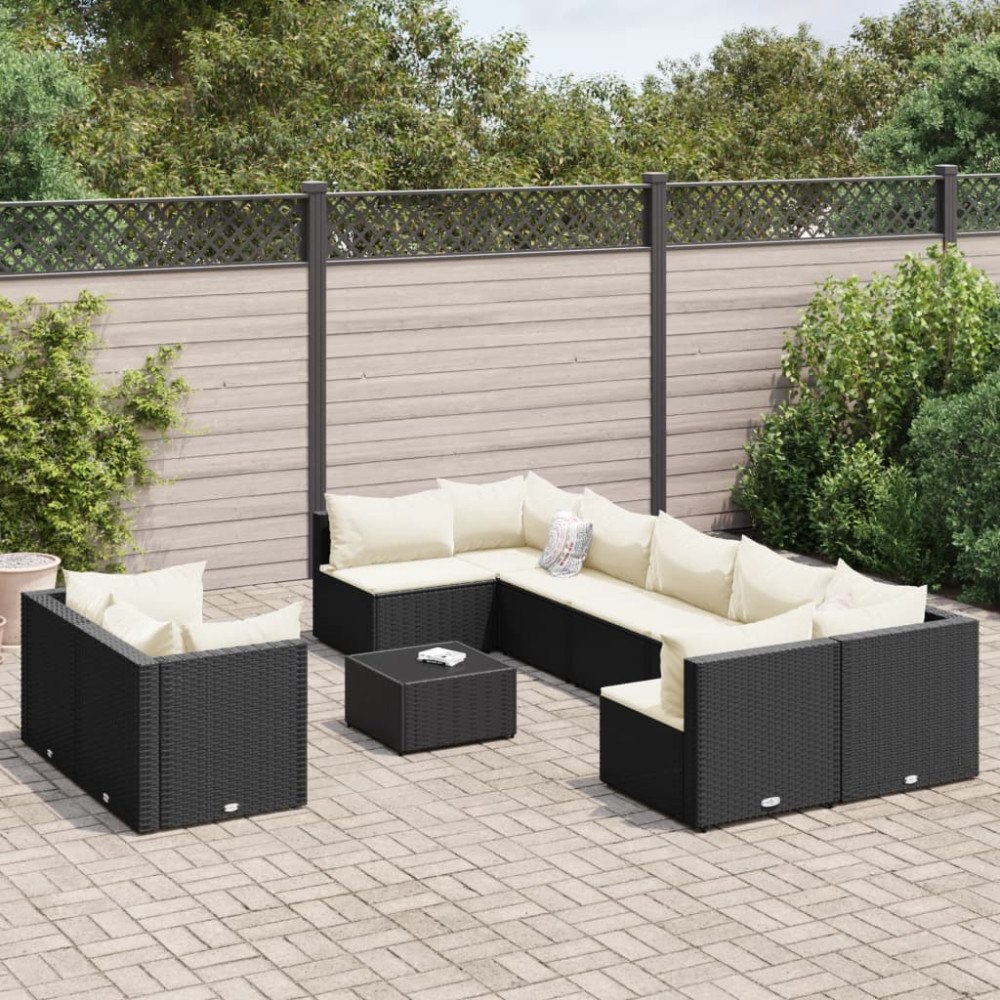 vidaXL Loungegrupp 10 delar med svarta dynor konstrotting