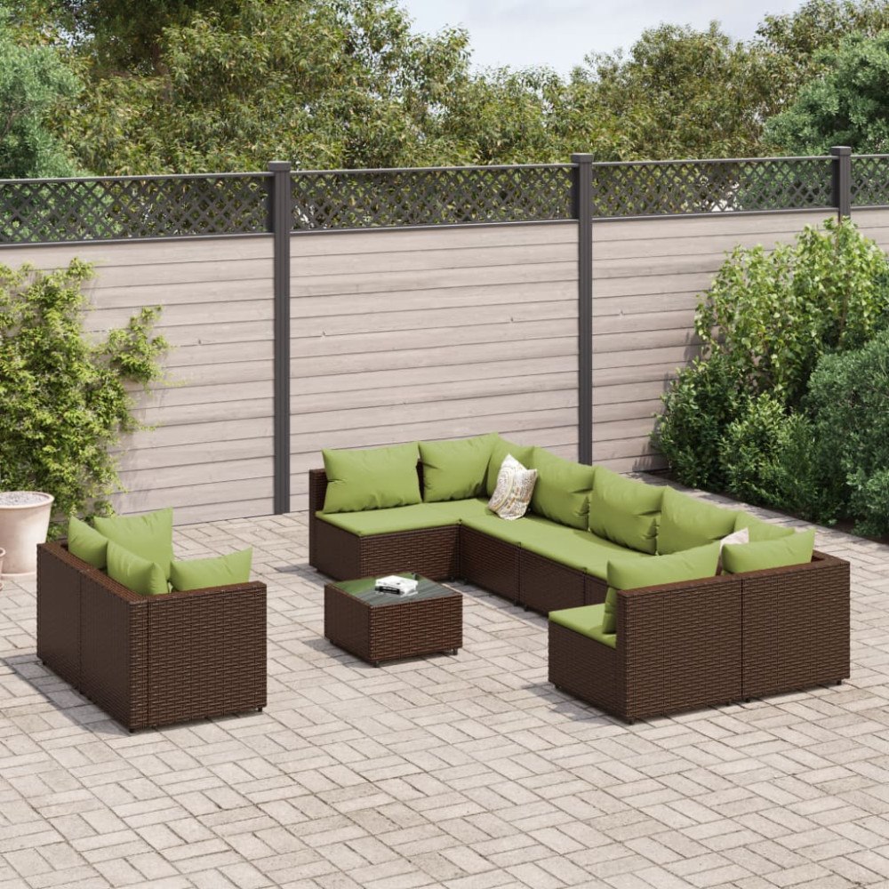 vidaXL Loungegrupp 10 delar med brun dynor konstrotting