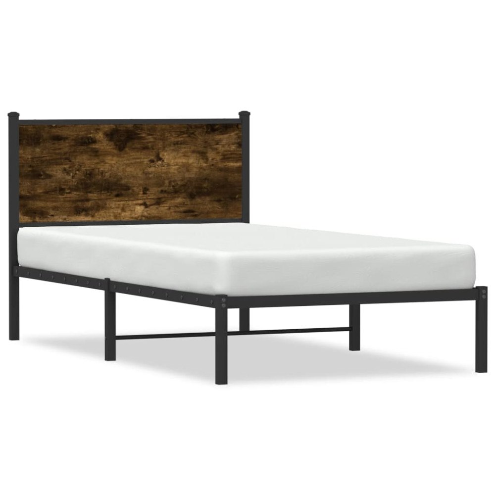 vidaXL Sängram utan madrass metall rökfärgad ek 107x203 cm
