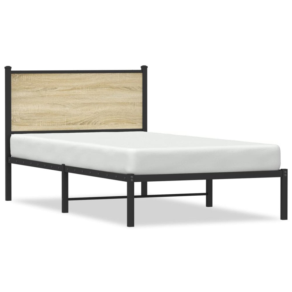 vidaXL Sängram utan madrass metall sonoma-ek 100x200 cm