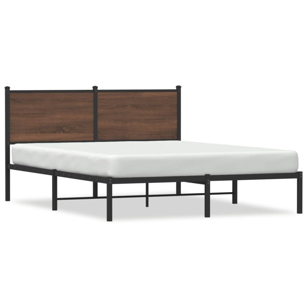 vidaXL Sängram utan madrass metall brun ek 137x190 cm