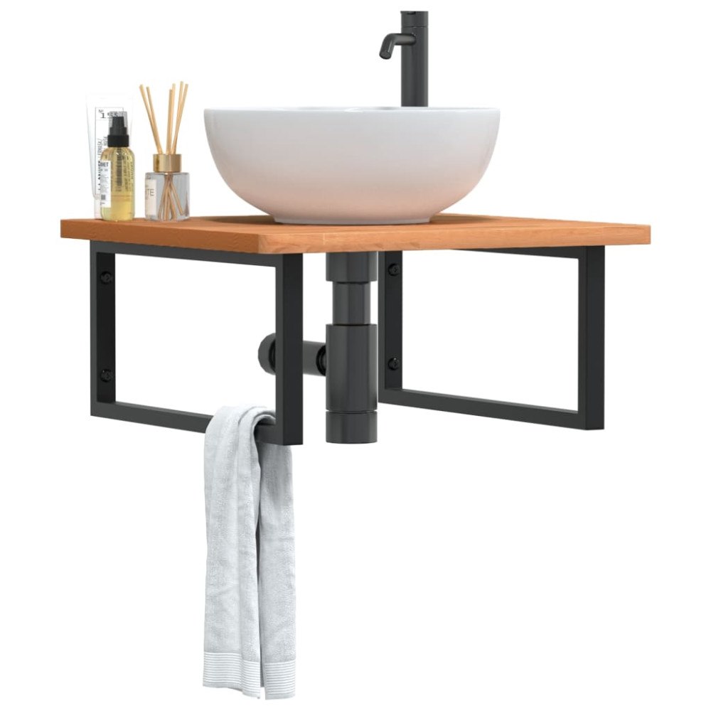 vidaXL Väggmonterad handfatshylla stål och massiv bok