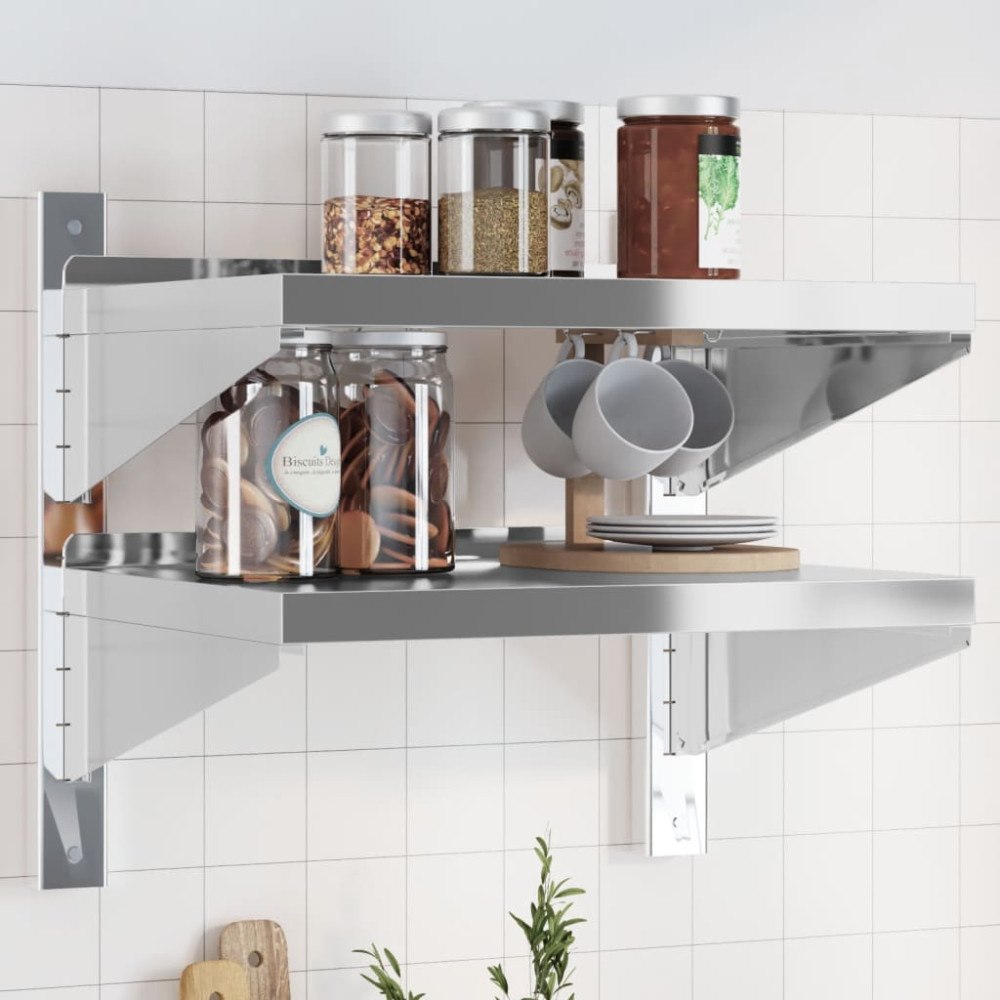 vidaXL Vägghyllor 2 nivåer 50x40x48 cm silver rostfritt stål