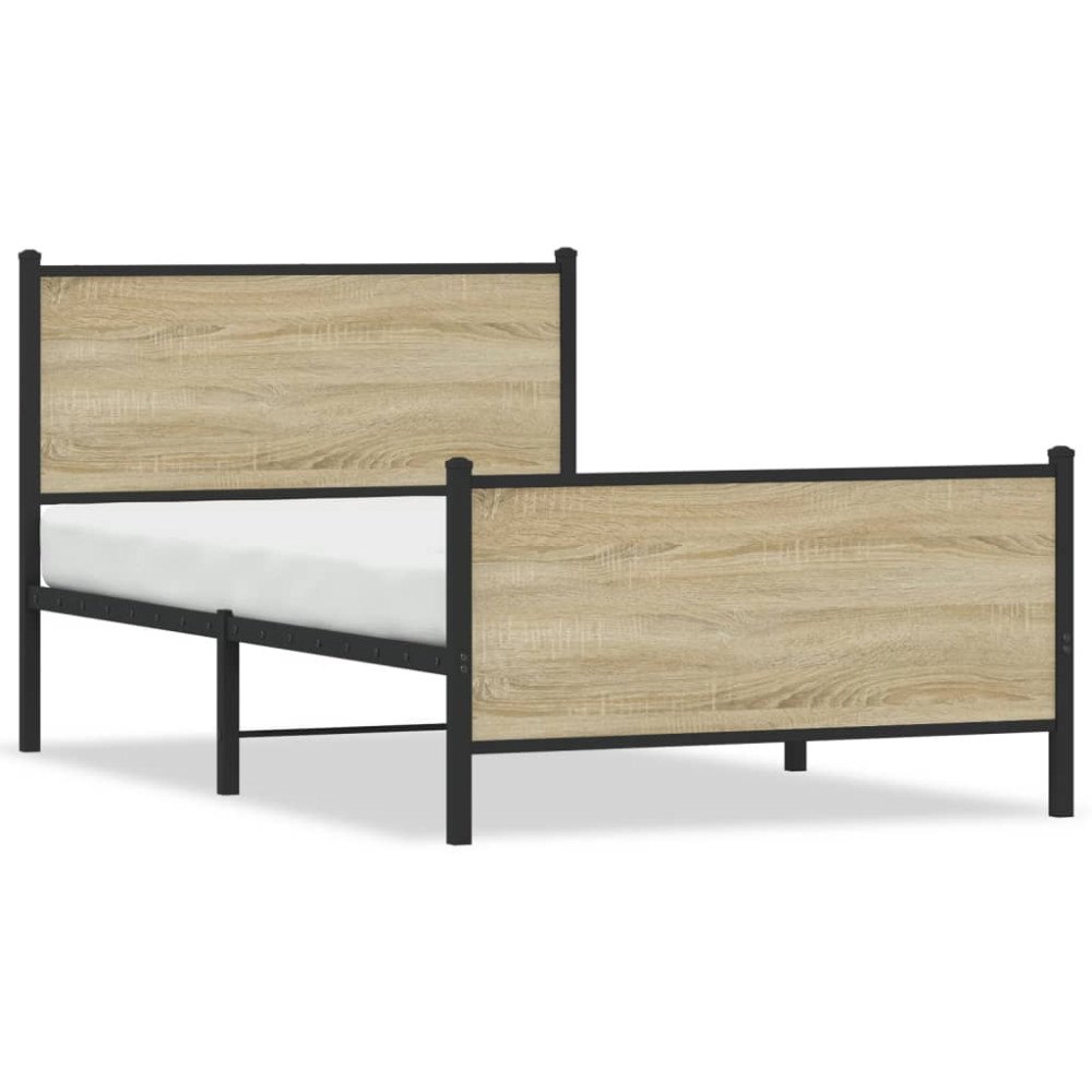 vidaXL Sängram utan madrass metall sonoma-ek 100x190 cm
