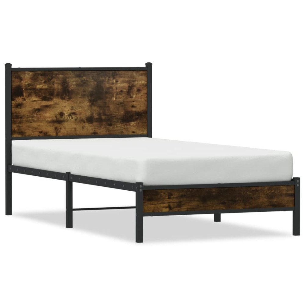 vidaXL Sängram utan madrass metall rökfärgad ek 90x190 cm