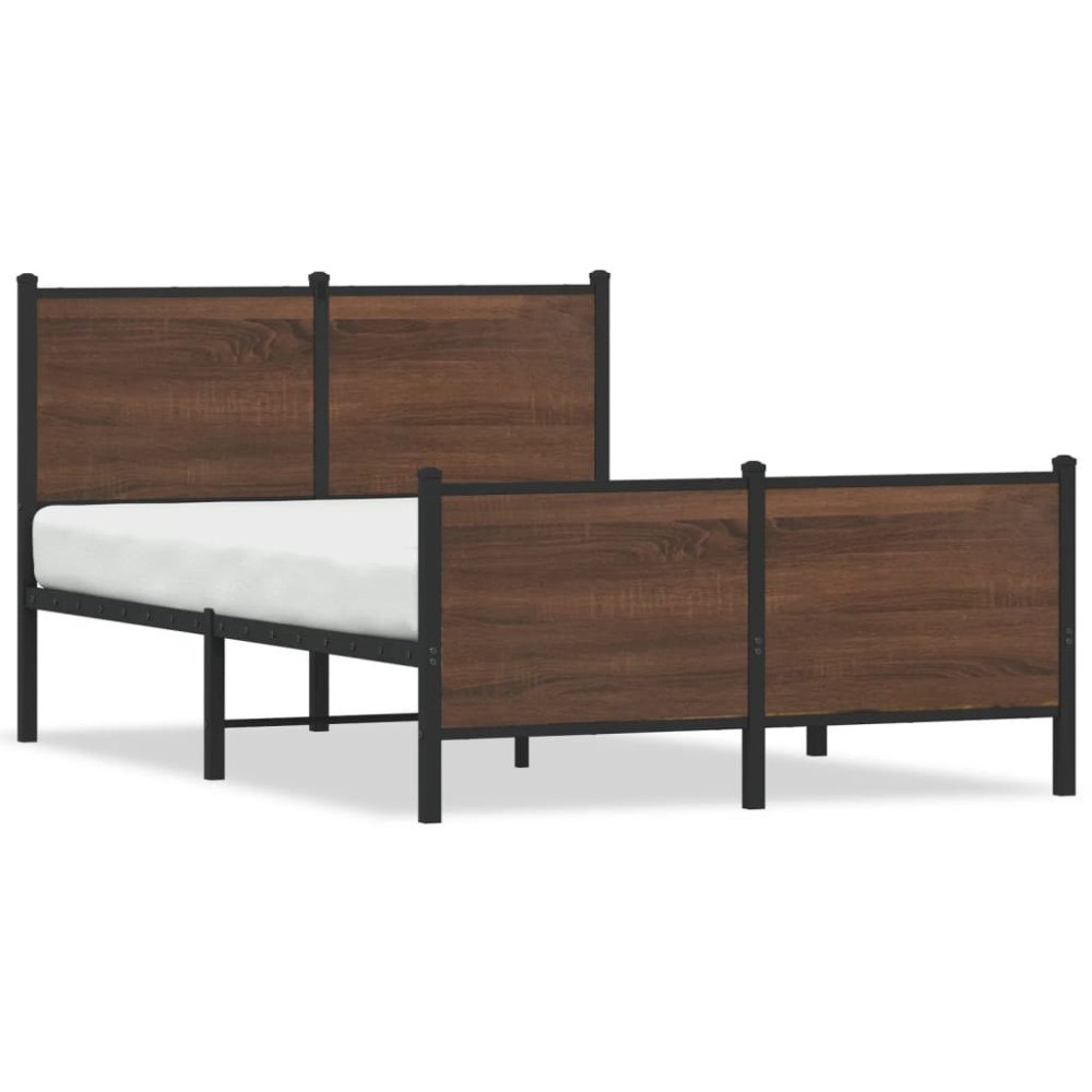 vidaXL Sängram utan madrass metall brun ek 137x190 cm