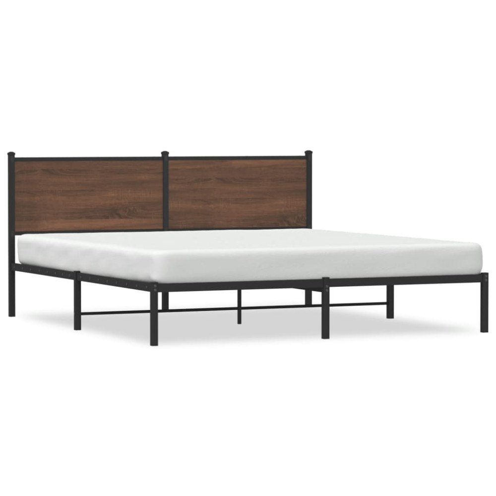 vidaXL Sängram utan madrass metall brun ek 160x200 cm