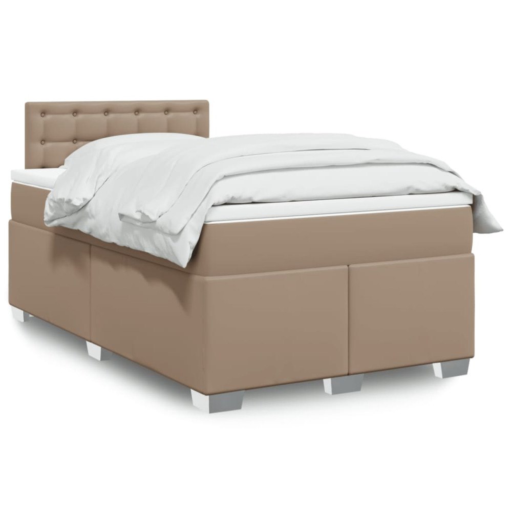 vidaXL Ramsäng med bäddmadrass cappuccino 140x190 cm konstläder