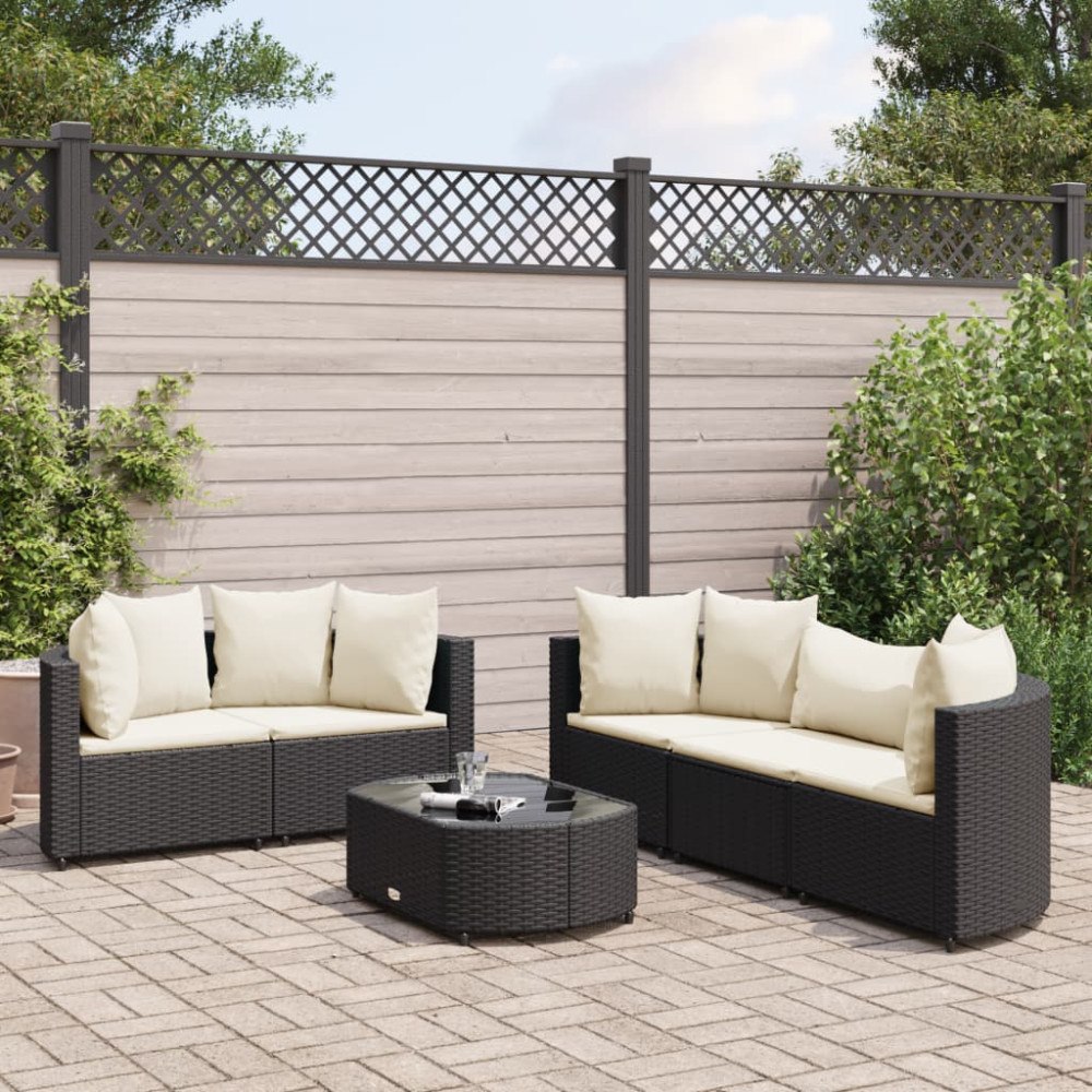 vidaXL Loungegrupp med dynor 6 delar svart konstrotting