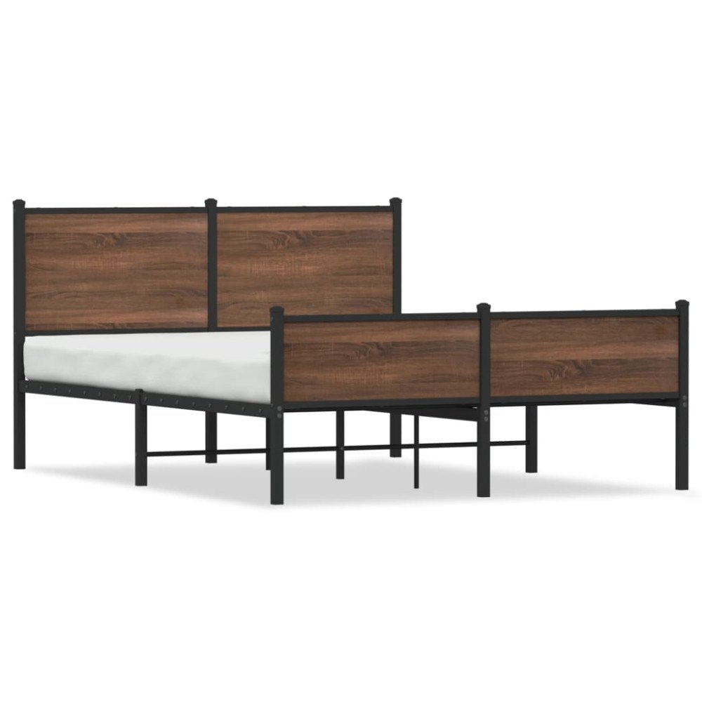 vidaXL Sängram utan madrass metall brun ek 140x200 cm