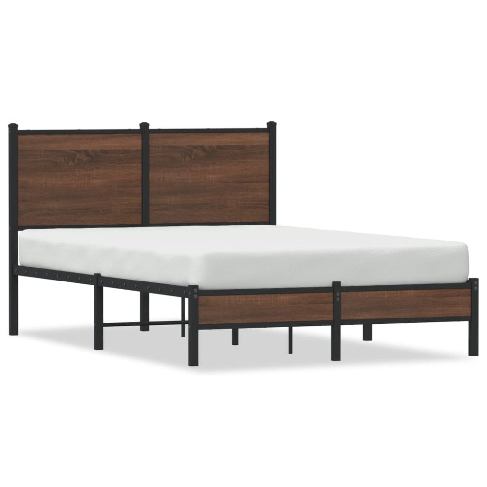 vidaXL Sängram utan madrass metall brun ek 120x190 cm