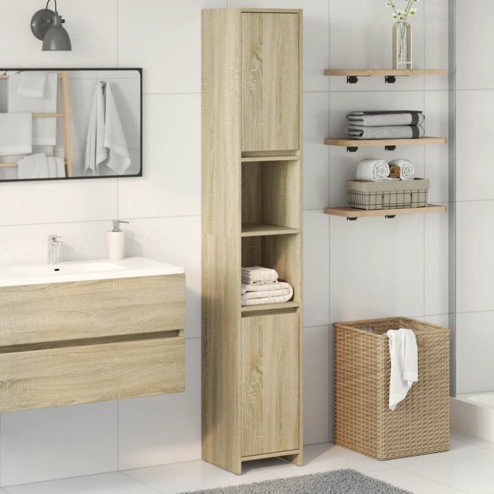 vidaXL Badrumsskåp sonoma-ek 30x30x183,5 cm spånskiva