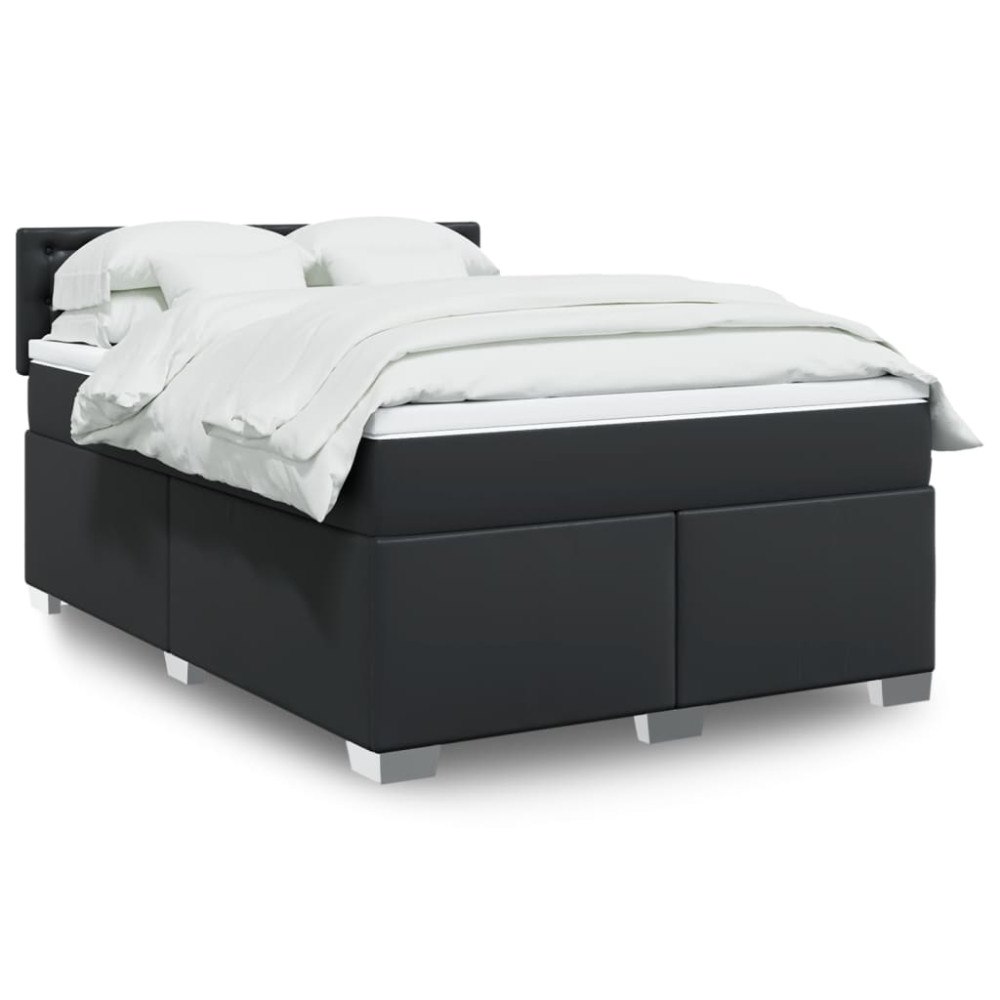 vidaXL Ramsäng med madrass svart 140x200 cm konstläder