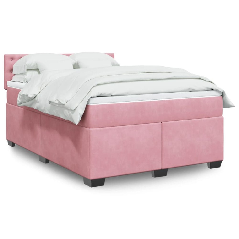 vidaXL Ramsäng med madrass rosa 160x200 cm sammet