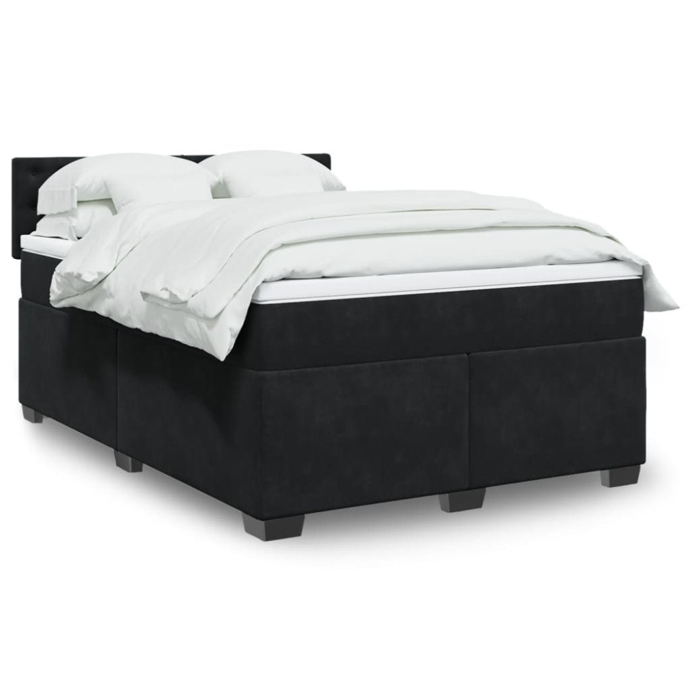 vidaXL Ramsäng med madrass svart 140x200 cm sammet