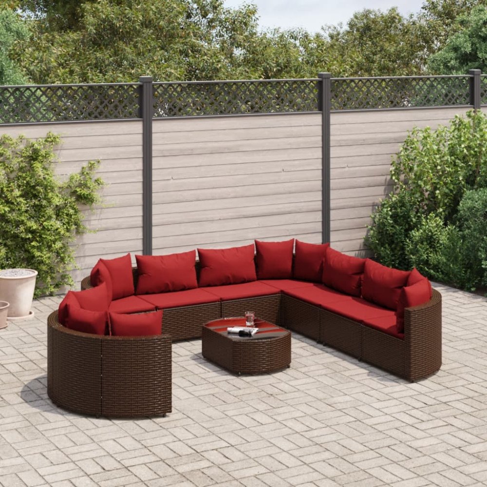 vidaXL Loungegrupp 10 delar med brun dynor konstrotting