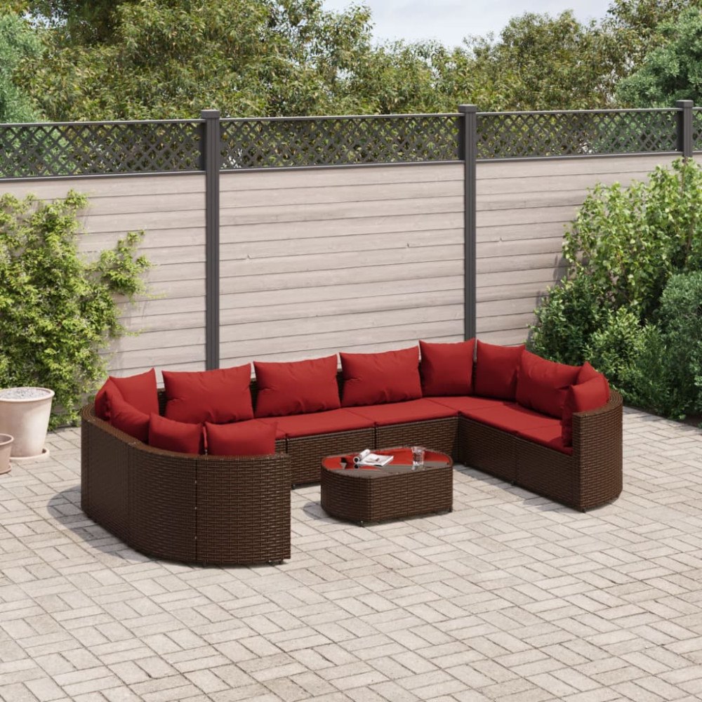 vidaXL Loungegrupp 10 delar med brun dynor konstrotting