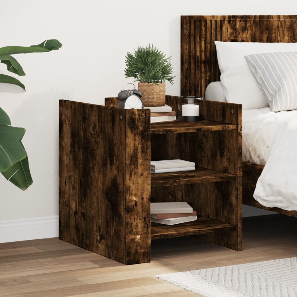 vidaXL Sängbord rökfärgad ek 45x50x50 cm konstruerat trä