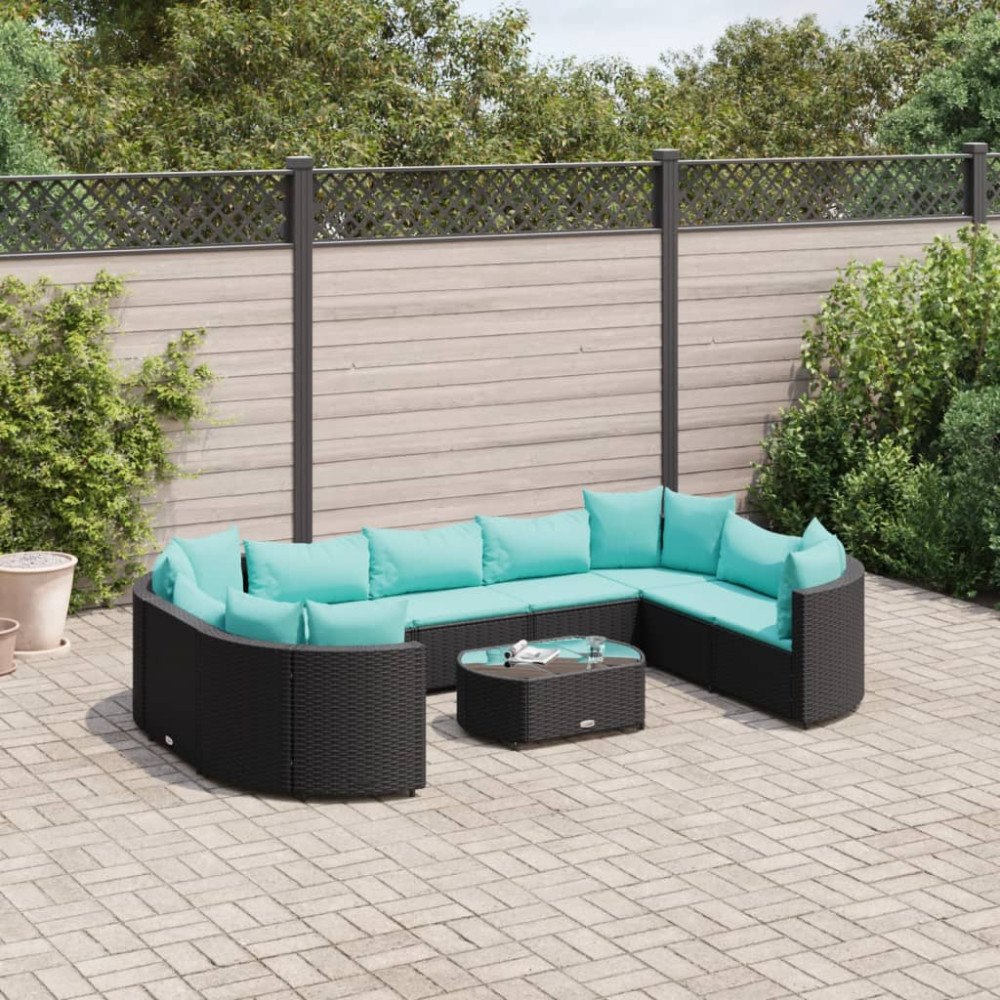 vidaXL Loungegrupp 10 delar med svarta dynor konstrotting