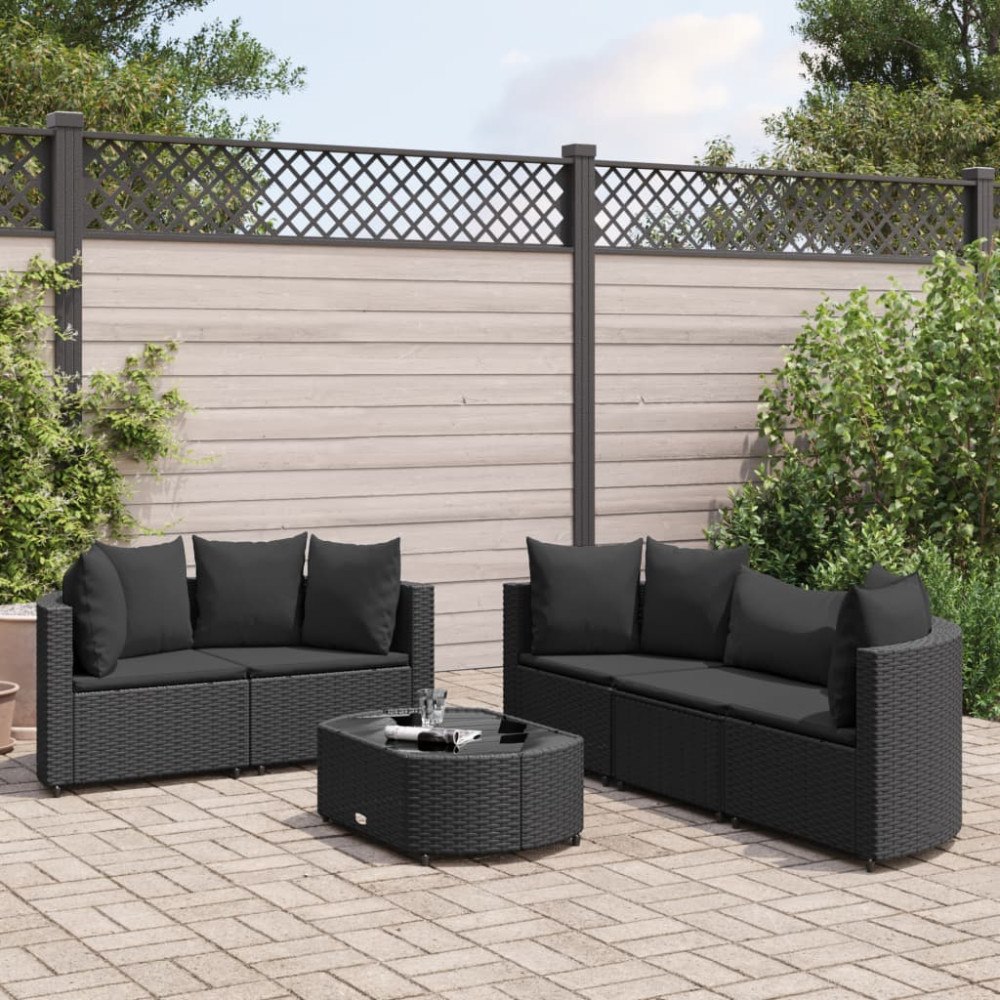 vidaXL Loungegrupp med dynor 6 delar svart konstrotting