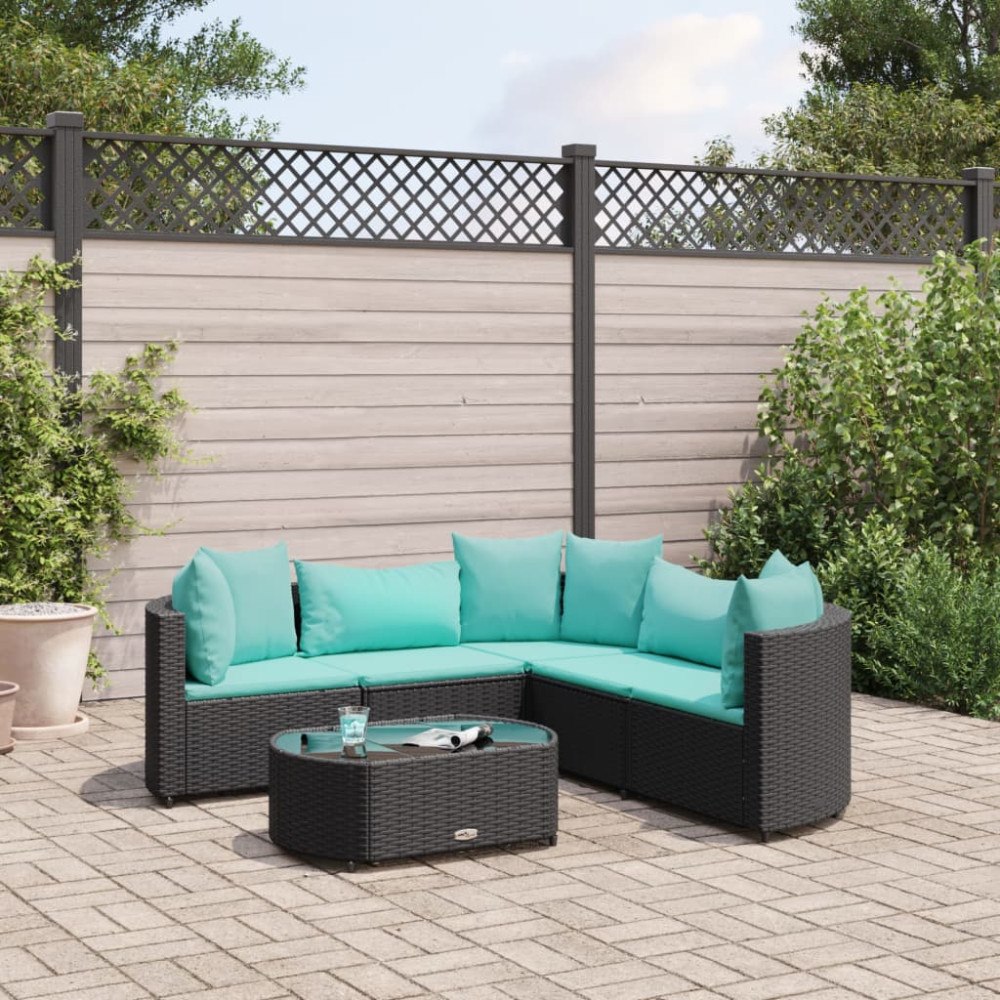 vidaXL Loungegrupp med dynor 6 delar svart konstrotting