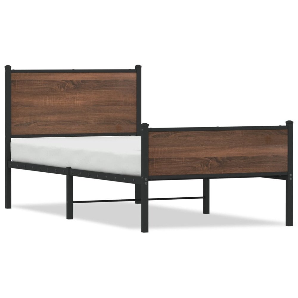 vidaXL Sängram utan madrass metall brun ek 80x200 cm