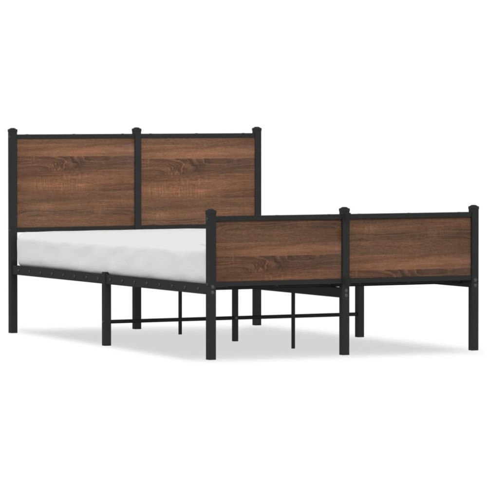 vidaXL Sängram utan madrass metall brun ek 120x200 cm