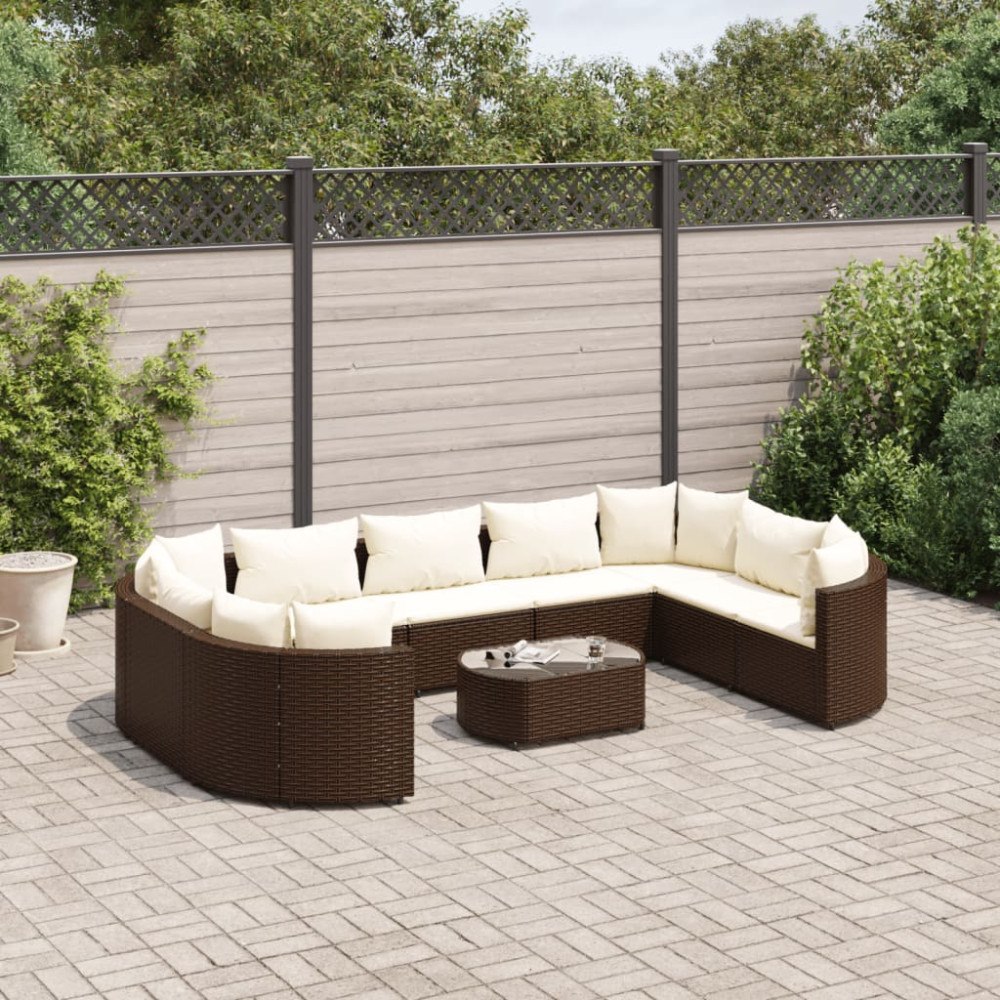 vidaXL Loungegrupp 10 delar med brun dynor konstrotting