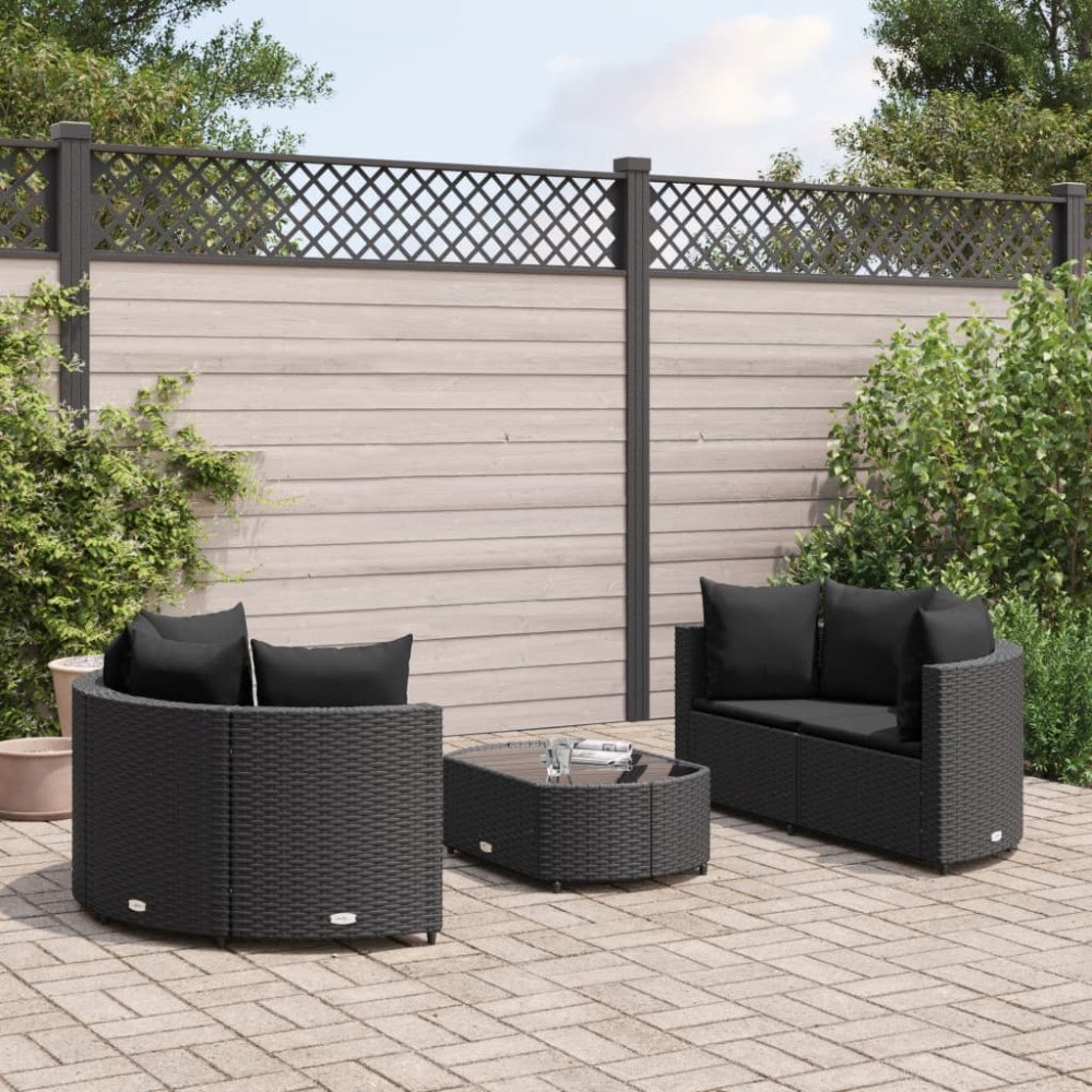 vidaXL Loungegrupp för trädgården med dynor 5 delar svart konstrotting