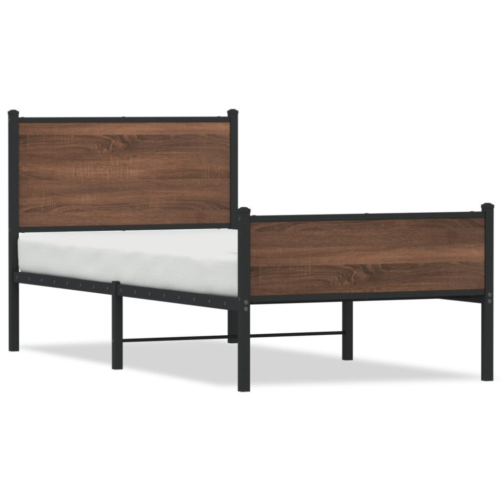 vidaXL Sängram utan madrass metall brun ek 90x200 cm