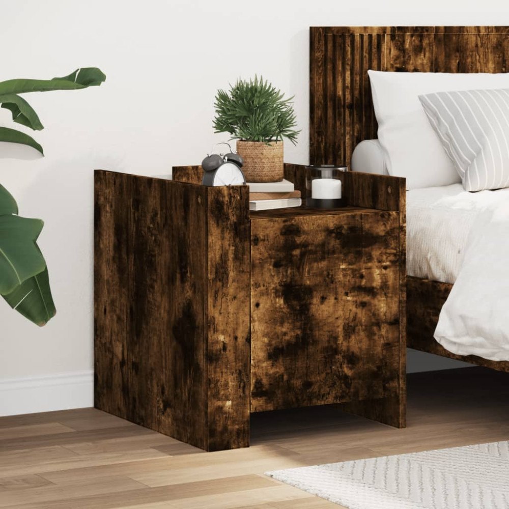 vidaXL Sängbord rökfärgad ek 45x50x50 cm konstruerat trä