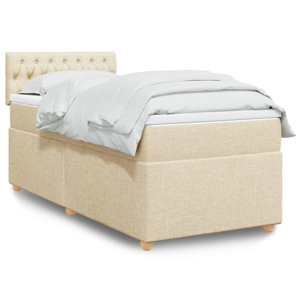 vidaXL Ramsäng med madrass gräddvit 90x190 cm tyg