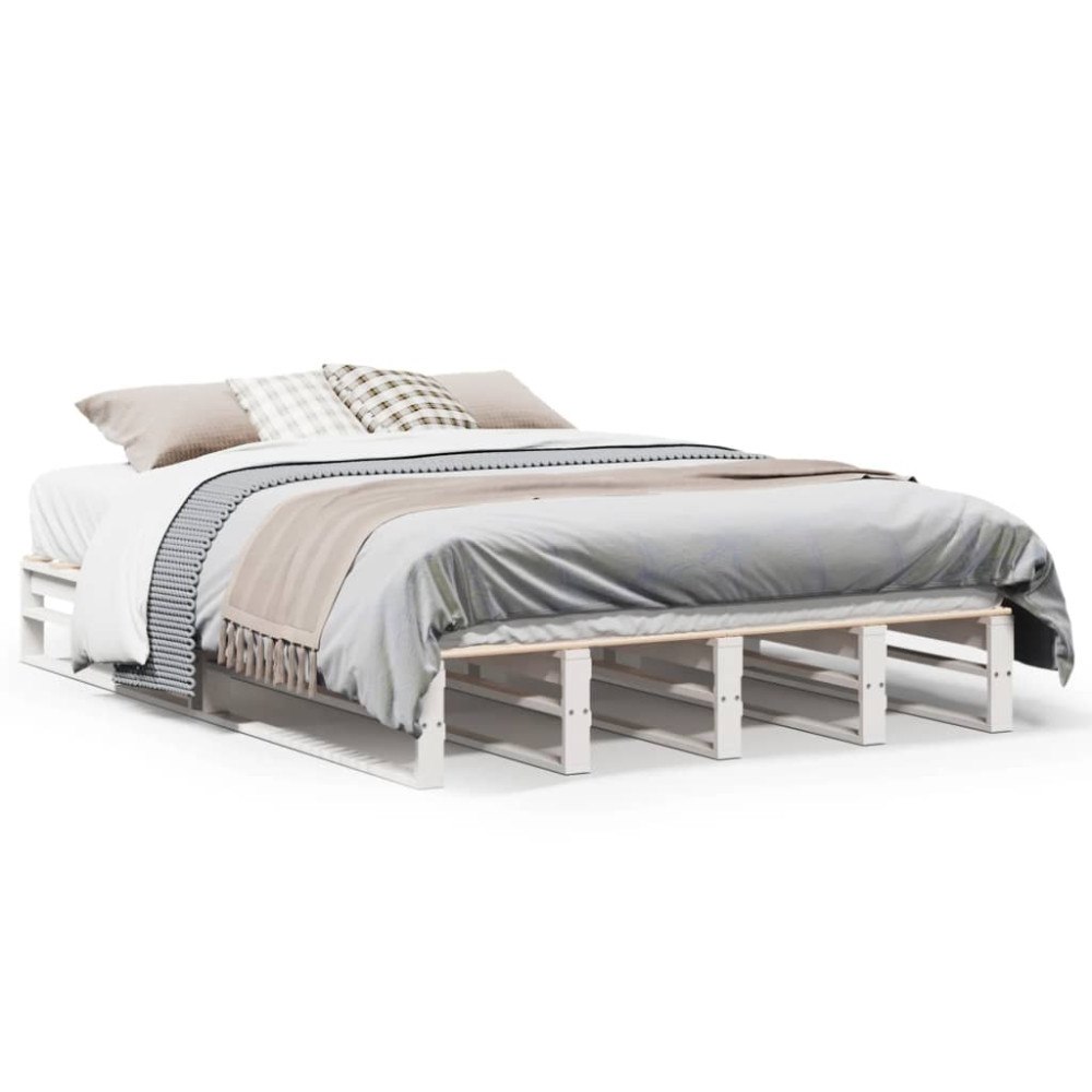 vidaXL Sängram utan madrass vit 150x200 cm massiv furu