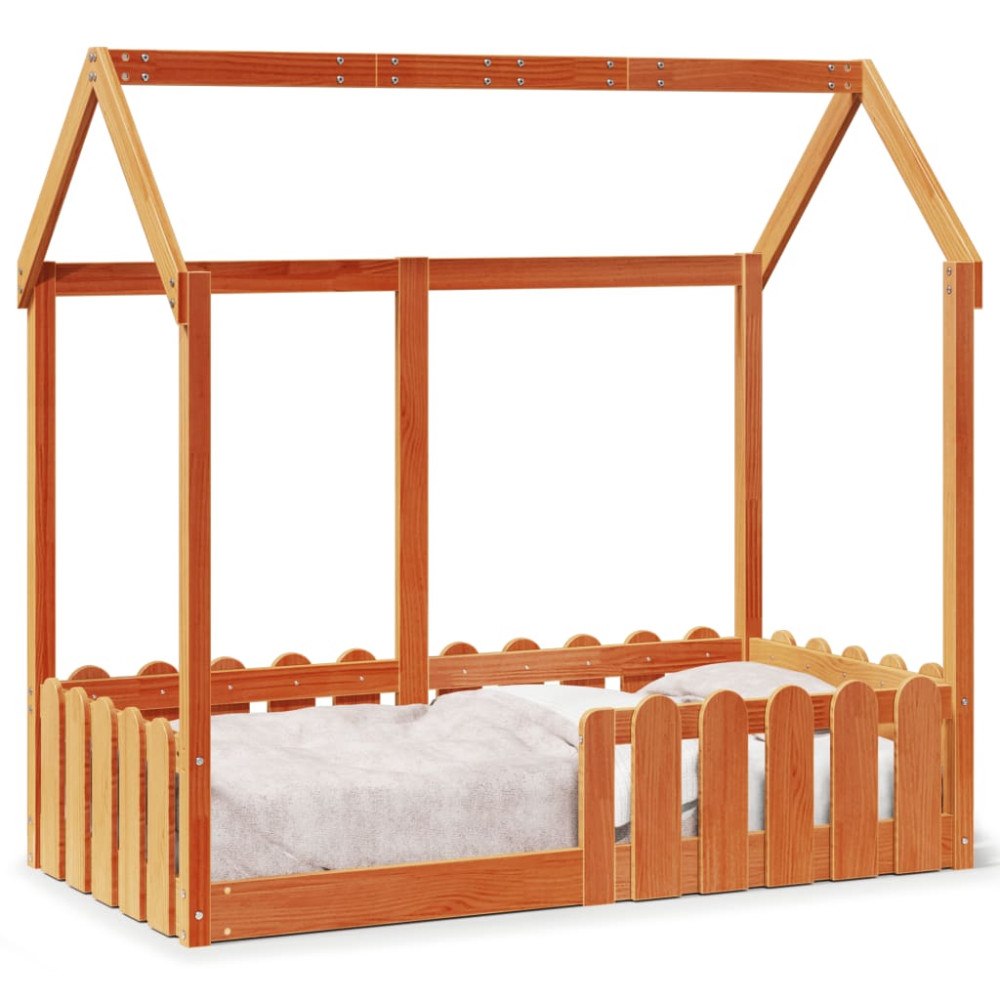 vidaXL Barnsäng med husram vaxad brun 70x140 cm massiv furu
