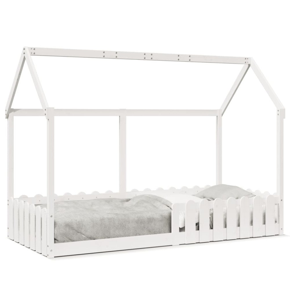 vidaXL Barnsäng med husram vit 90x200 cm massiv furu