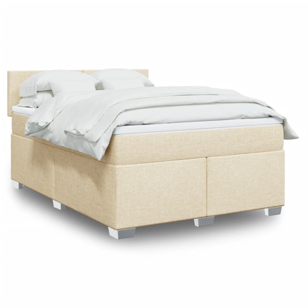 vidaXL Ramsäng med madrass gräddvit 140x190 cm tyg